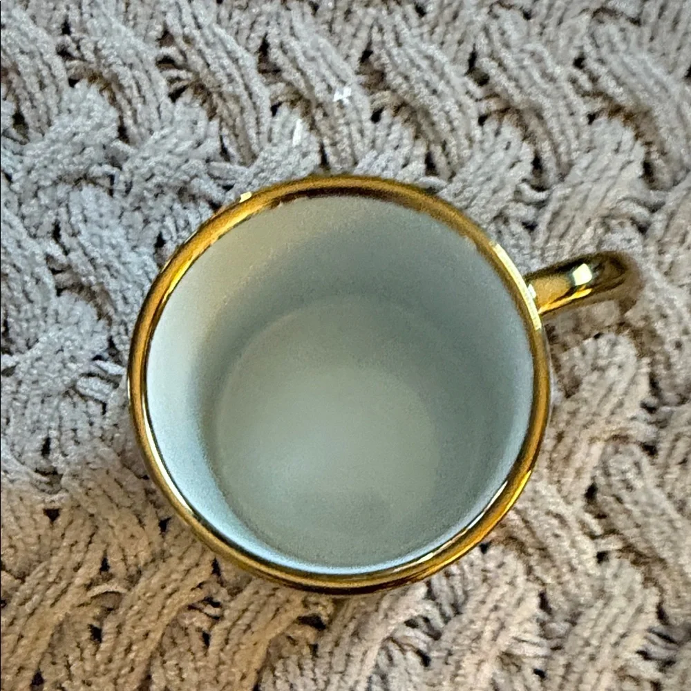 West Elm White and Gold Monogram Mug
